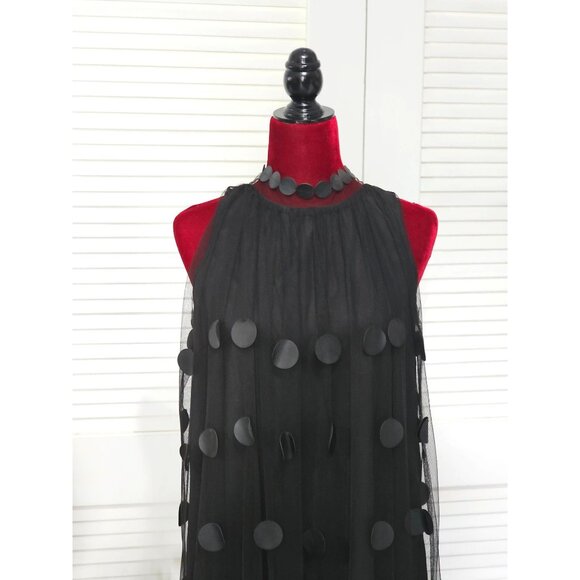 Gracia Women's Black Polka Dot Chiffon Sheer Sleeveless Mini Dress Size S  084 - Picture 7 of 12